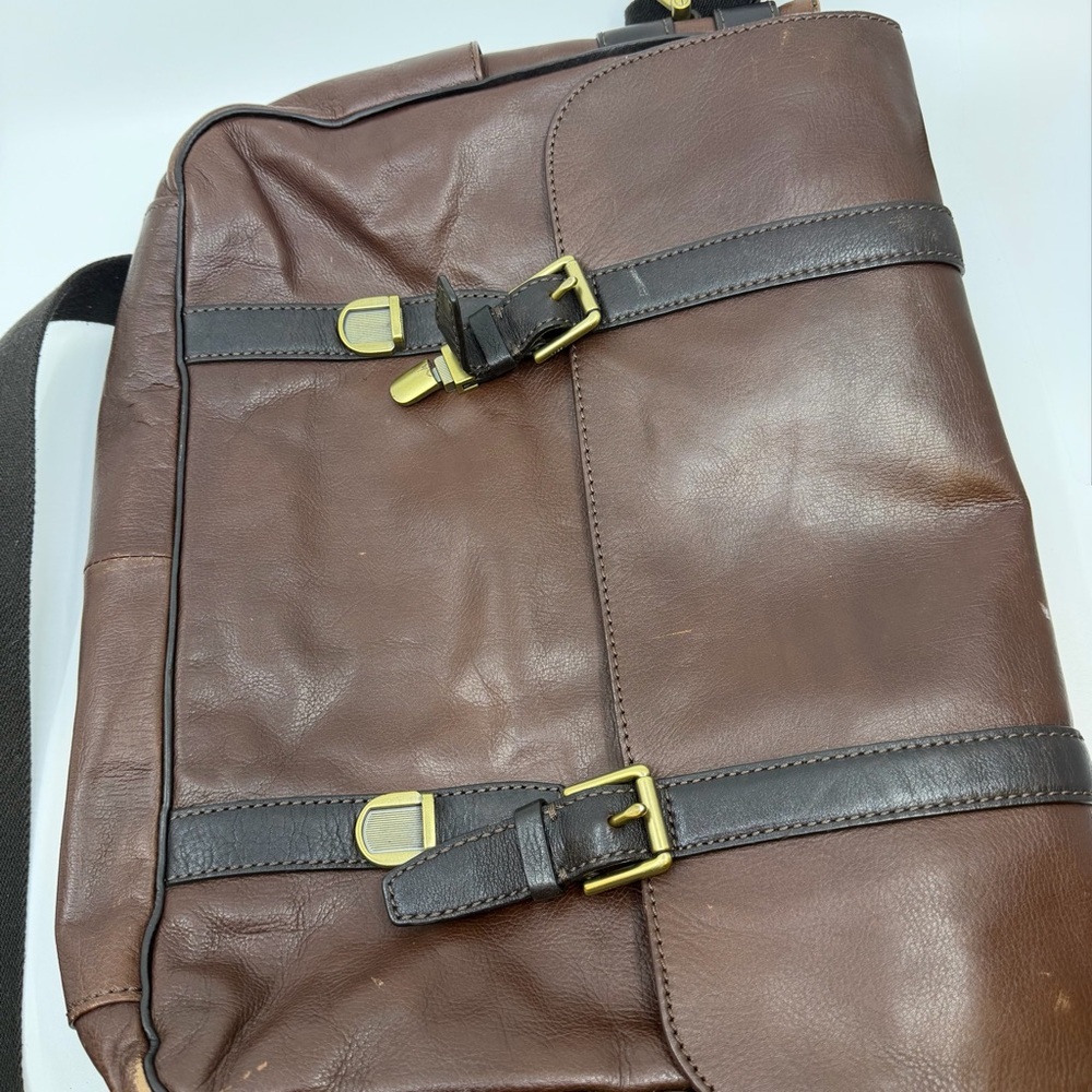 Fossil MBG9153 Estate Leather Messenger Bag Brown Laptop Crossbody